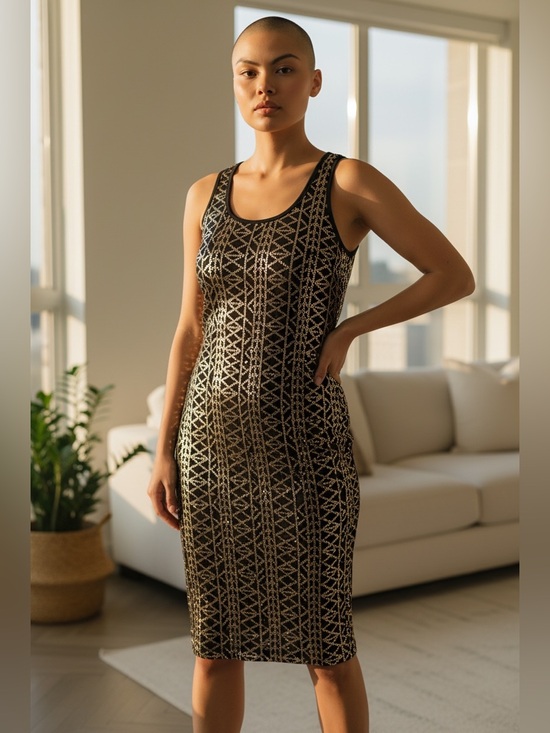 Laundry By Shelli Segal Dresses & Skirts - Laundry by Shelli Segal black & gold geometric sequined tank dress W/racerback.